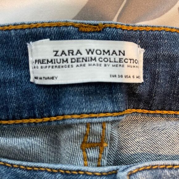 Zara Woman Distressed Mid Rise Skinny Jeans Blue Medium Wash Denim 6 - Picture 4 of 4